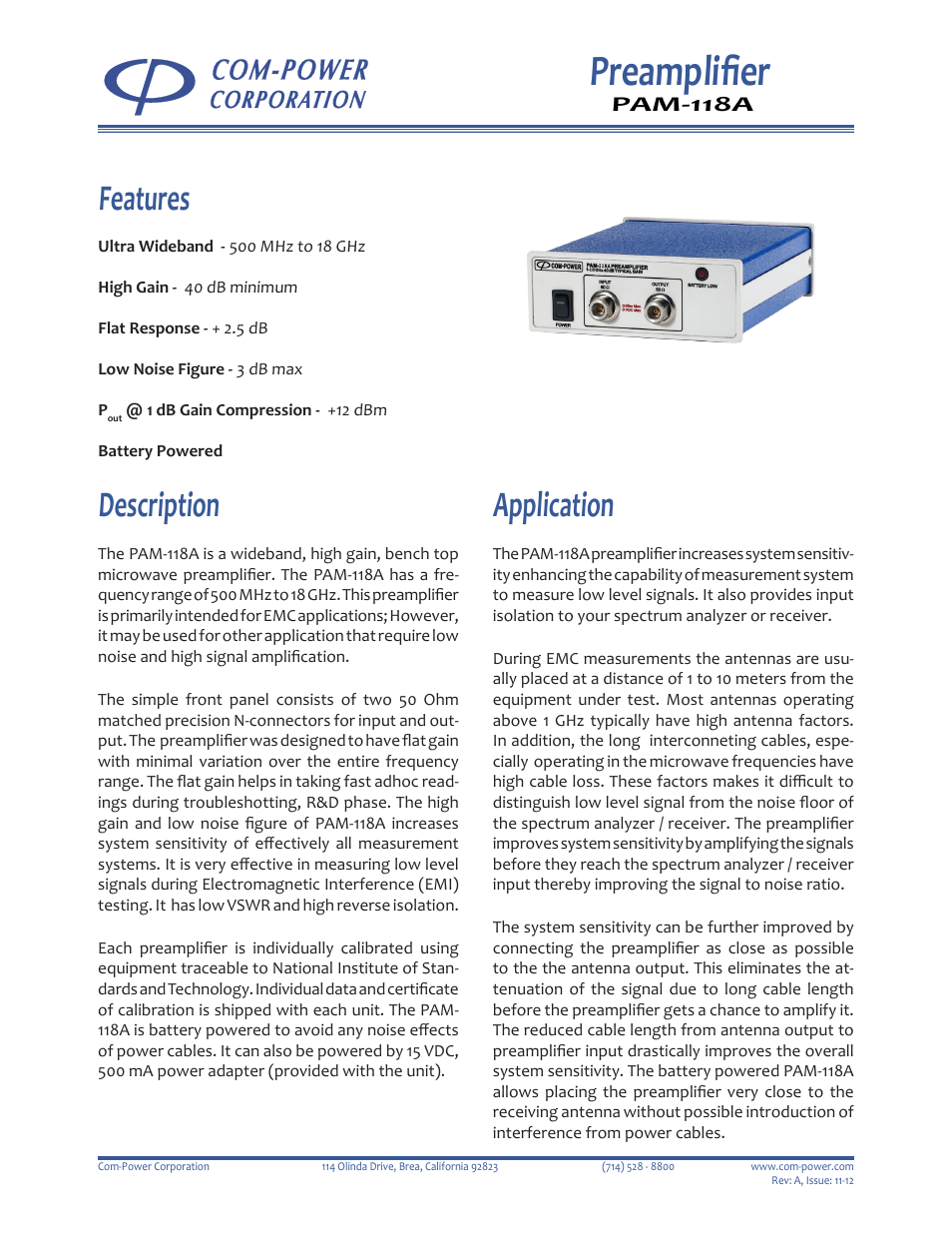 Com-Power PAM-118A User Manual | 2 pages