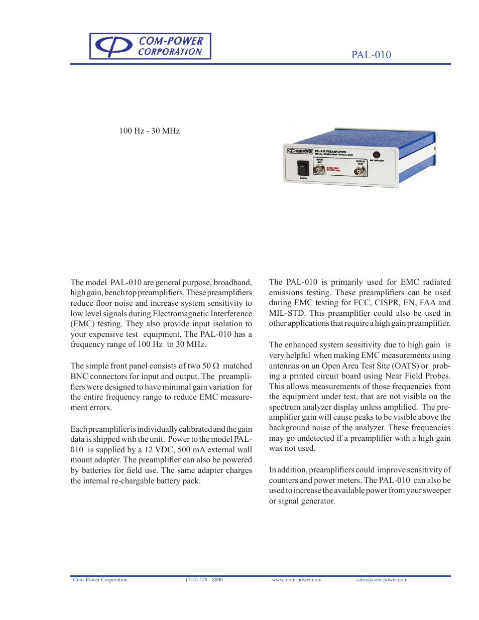 Com-Power PAL-010 User Manual | 2 pages