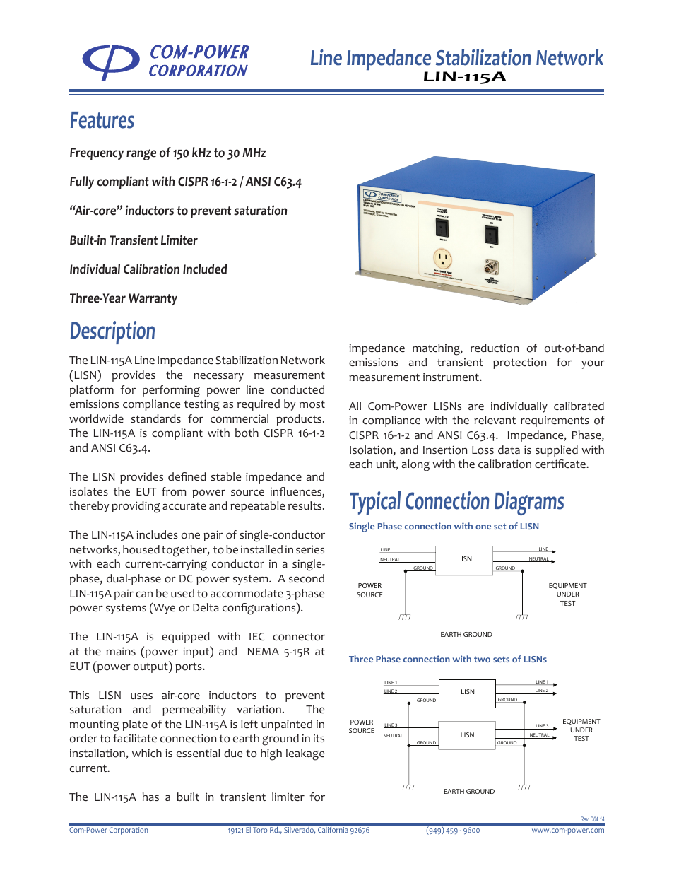 Com-Power LIN-115A User Manual | 2 pages