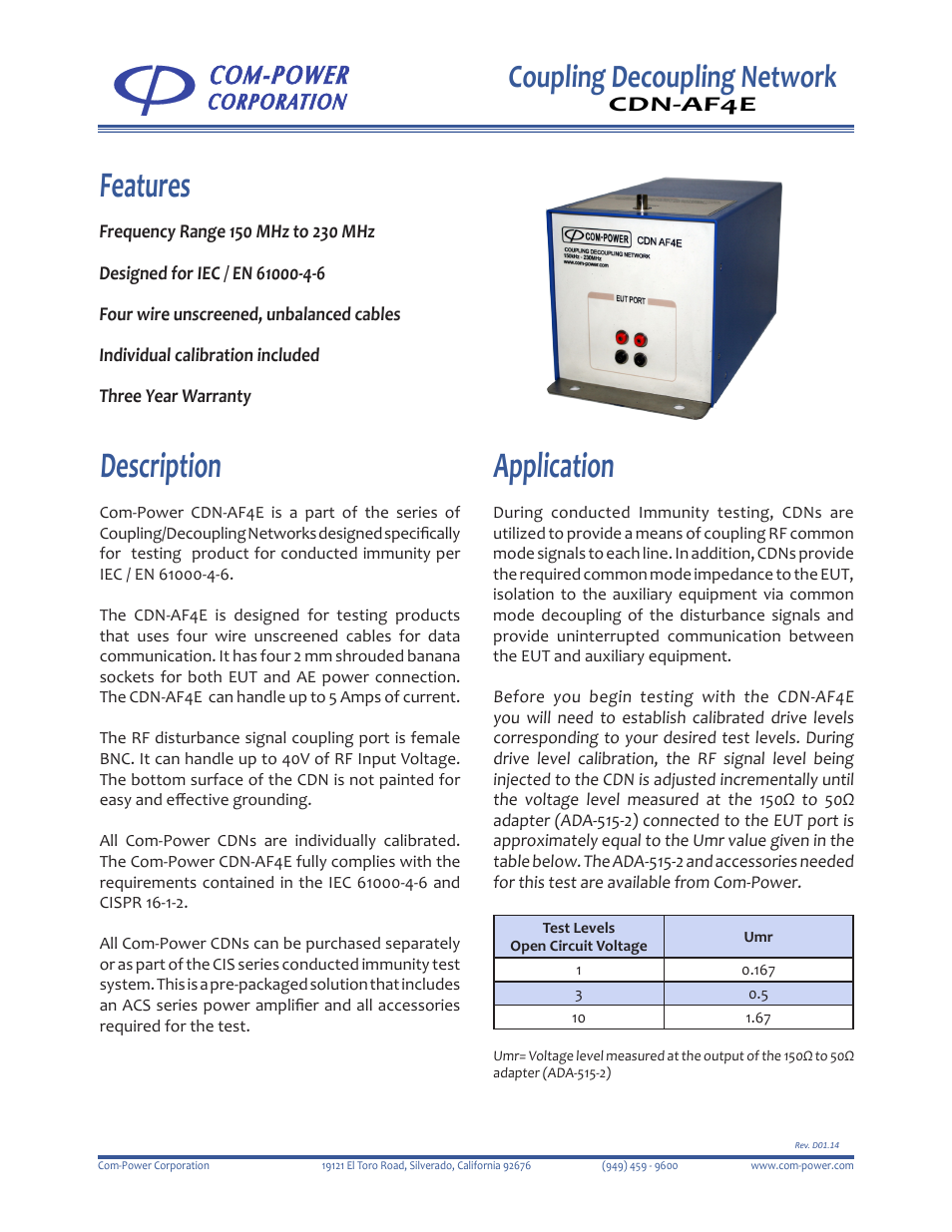 Com-Power CDN-AF4E User Manual | 2 pages