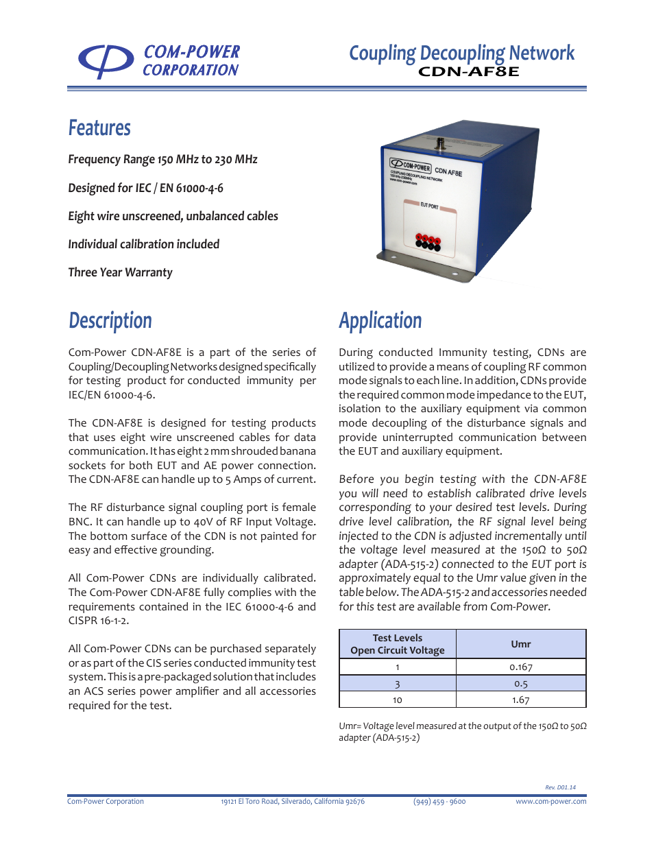 Com-Power CDN-AF8E User Manual | 2 pages