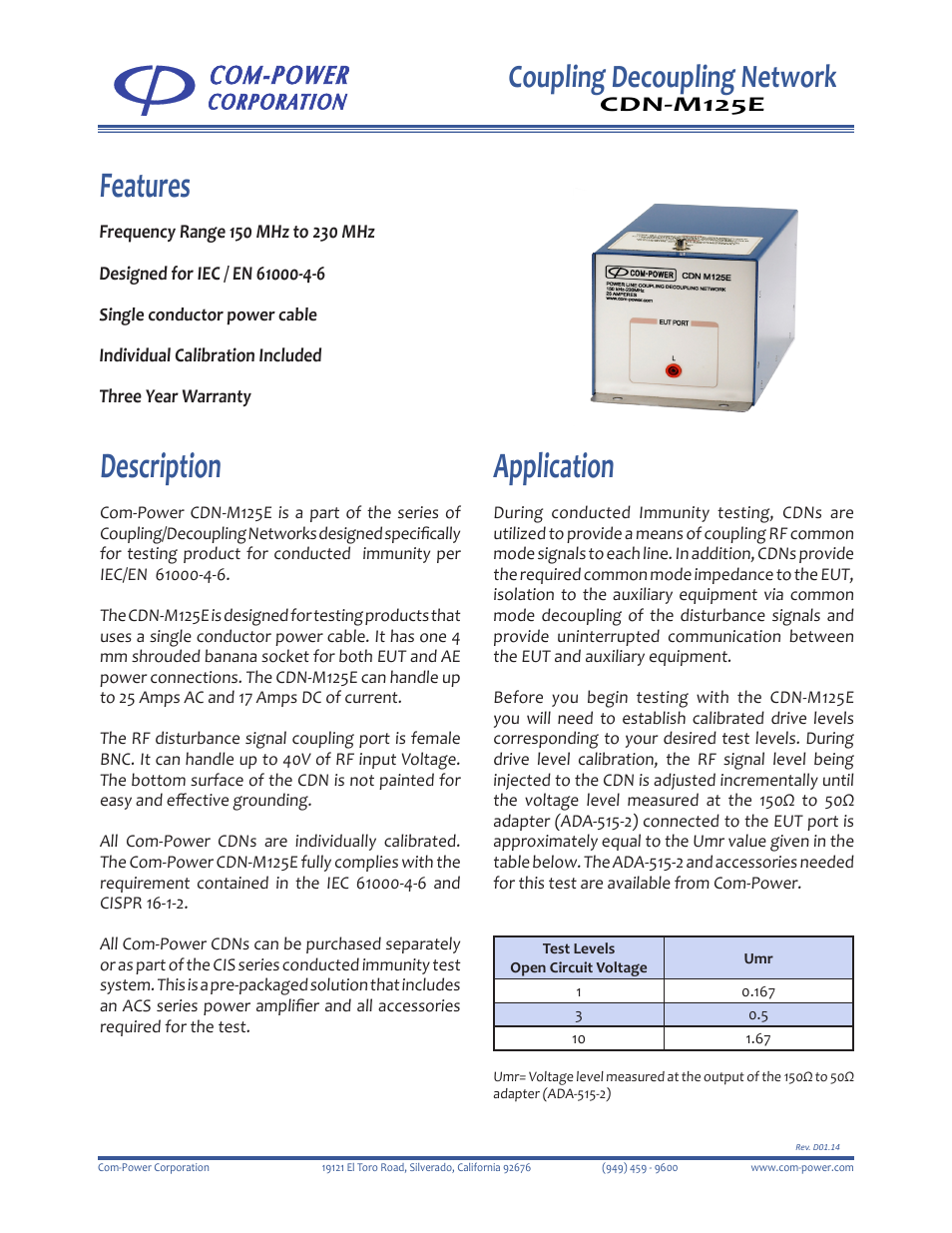 Com-Power CDN-M125E User Manual | 2 pages