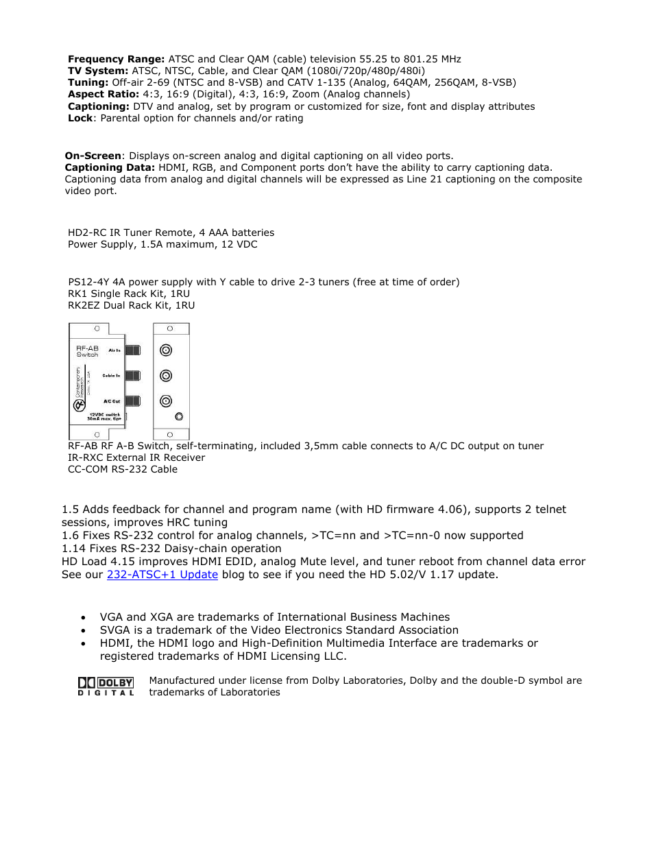Contemporary Research 232-ATSC+1 User Manual | Page 5 / 29