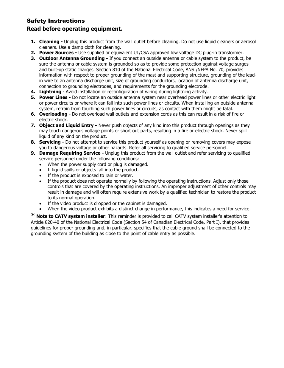 Safety instructions | Contemporary Research 232-MCT User Manual | Page 17 / 18