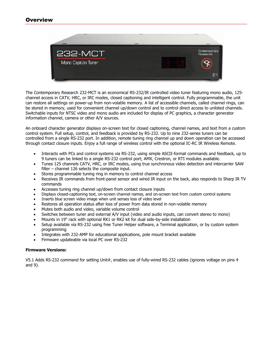Overview | Contemporary Research 232-MCT User Manual | Page 3 / 18