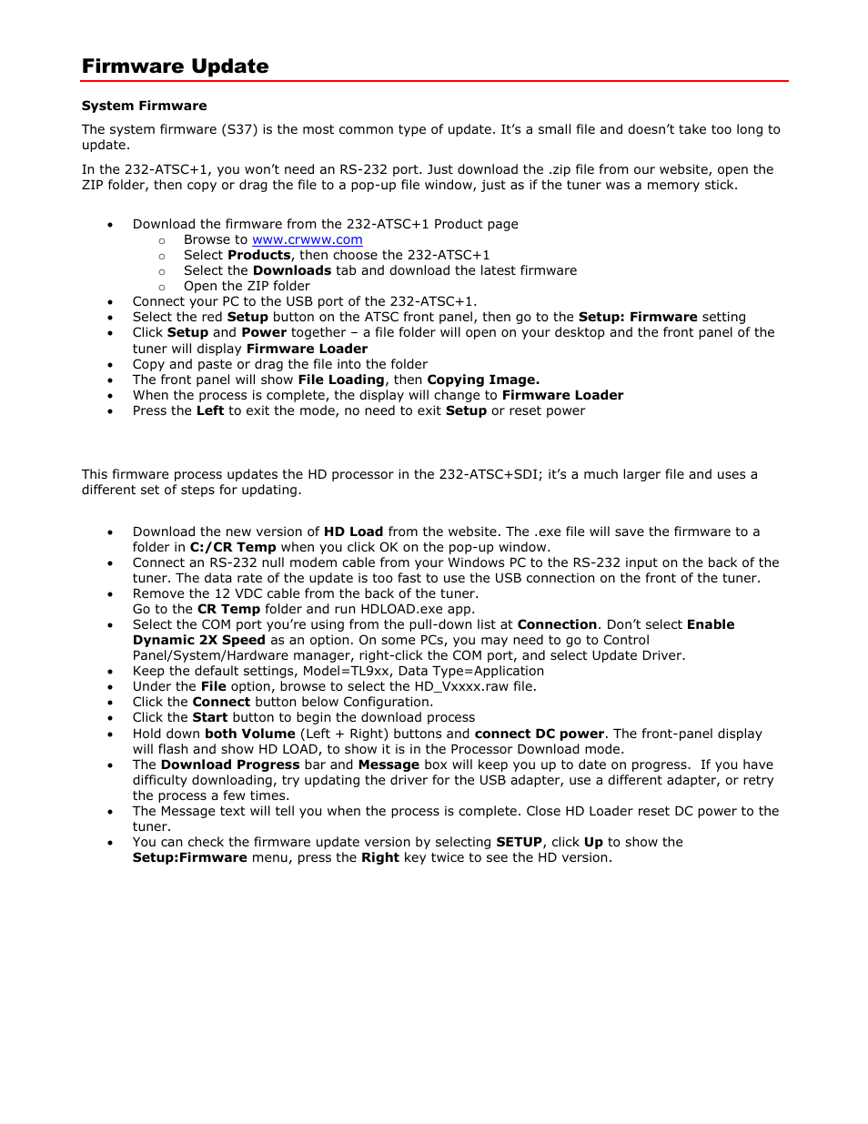 Firmware update | Contemporary Research ATSC+SDI User Manual | Page 9 / 29