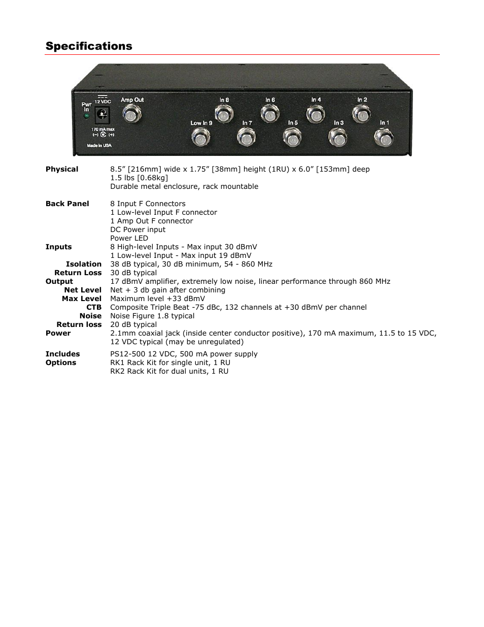 Specifications | Contemporary Research QCA9-33 User Manual | Page 4 / 8