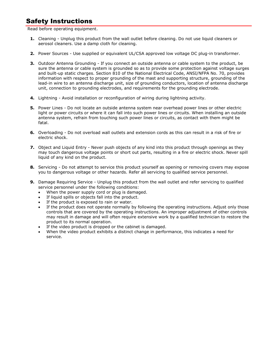 Safety instructions | Contemporary Research QCA9-33 User Manual | Page 7 / 8