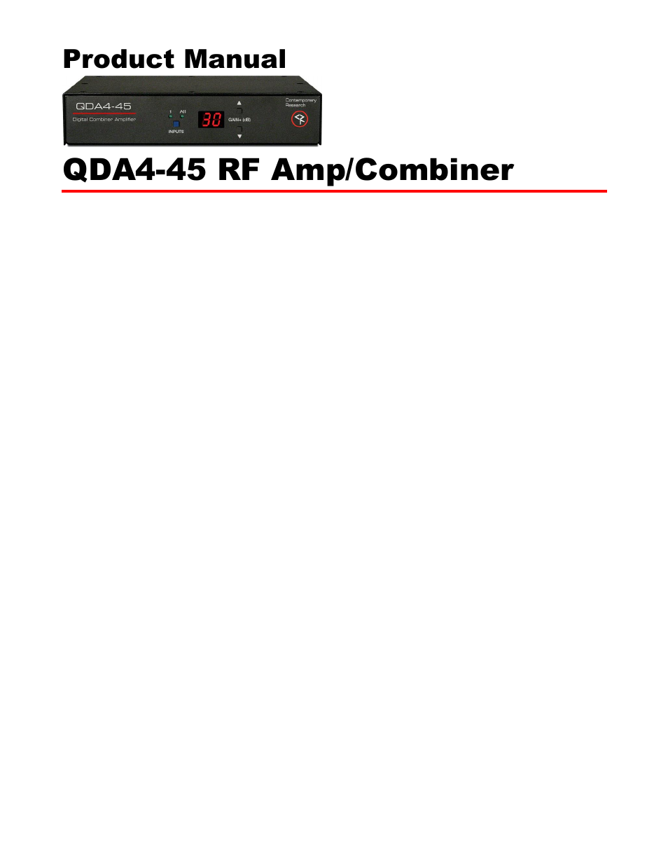 Contemporary Research QDA4-45 RF User Manual | 8 pages