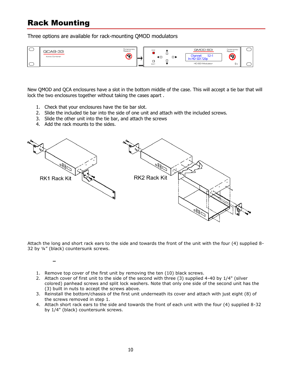 Rack mounting | Contemporary Research QMOD-HDMI1.5 User Manual | Page 10 / 13