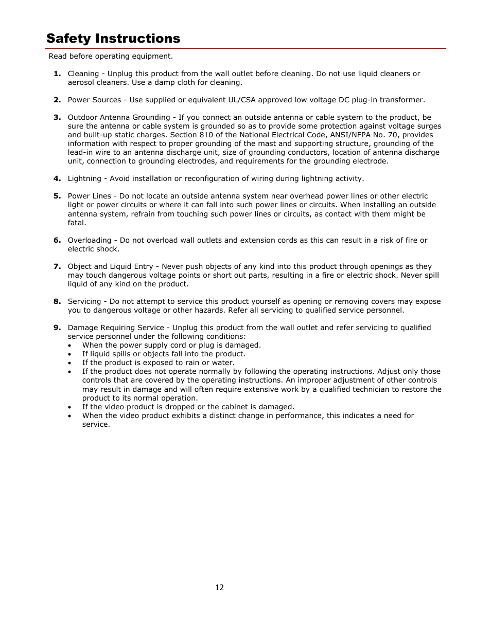 Safety instructions | Contemporary Research QMOD-HDMI1.5 User Manual | Page 12 / 13
