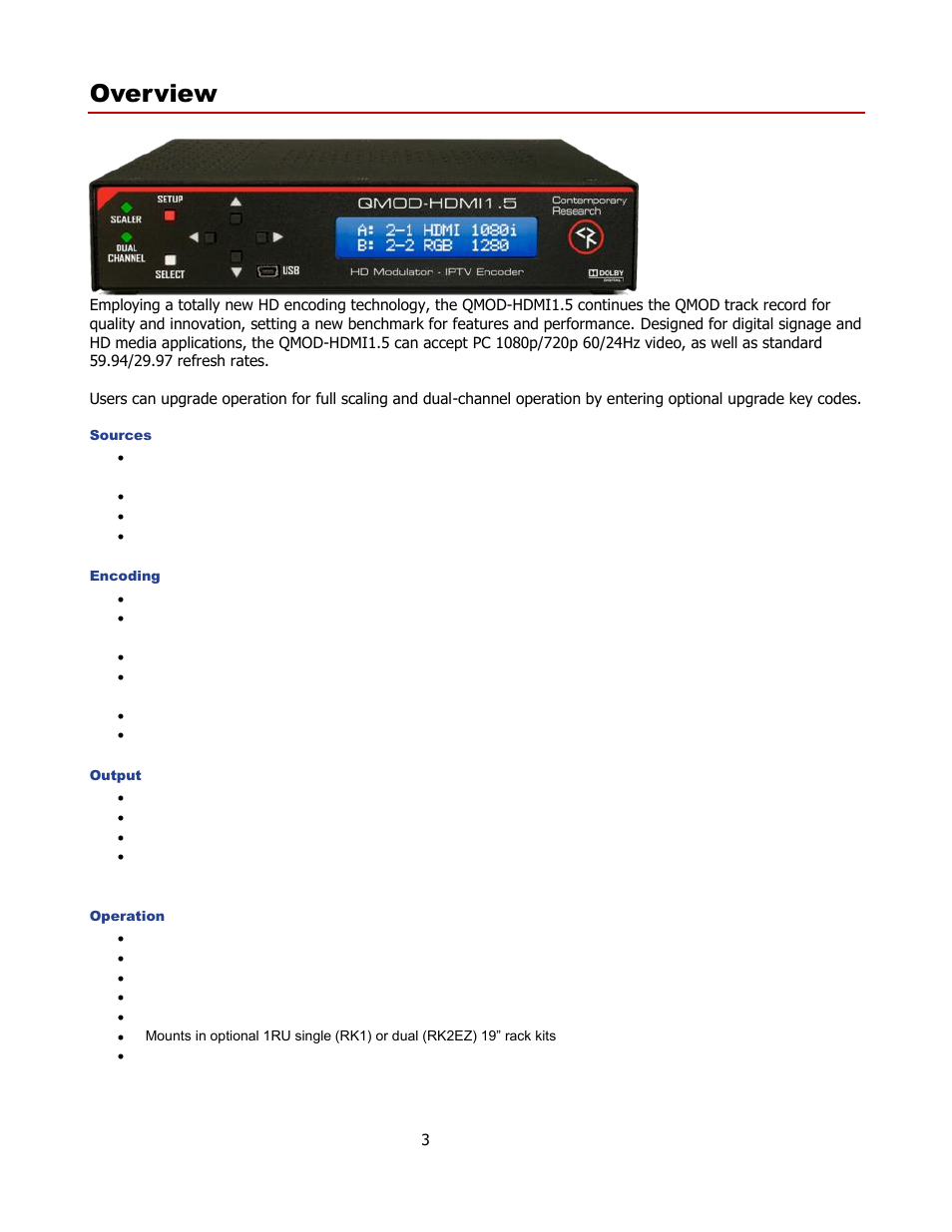 Overview | Contemporary Research QMOD-HDMI1.5 User Manual | Page 3 / 13