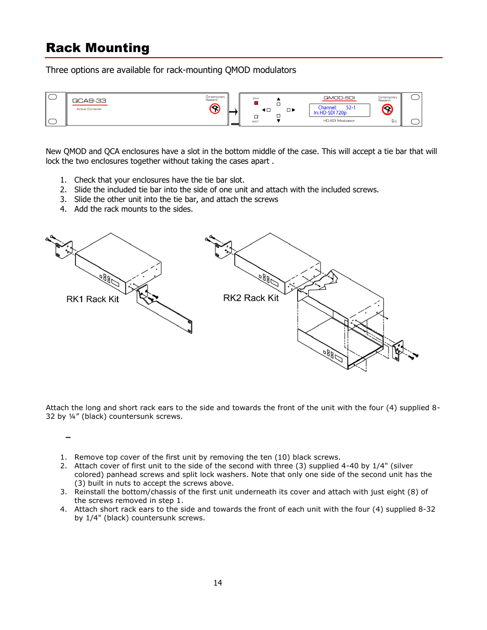 Rack mounting | Contemporary Research QMOD-SDI Manual User Manual | Page 14 / 16