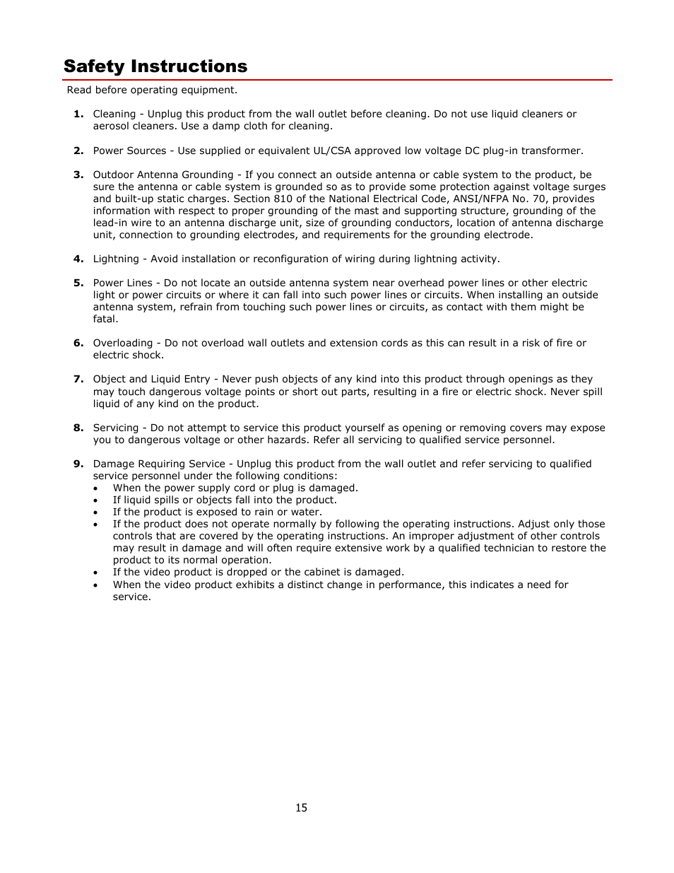 Safety instructions | Contemporary Research QMOD-SDI Manual User Manual | Page 15 / 16