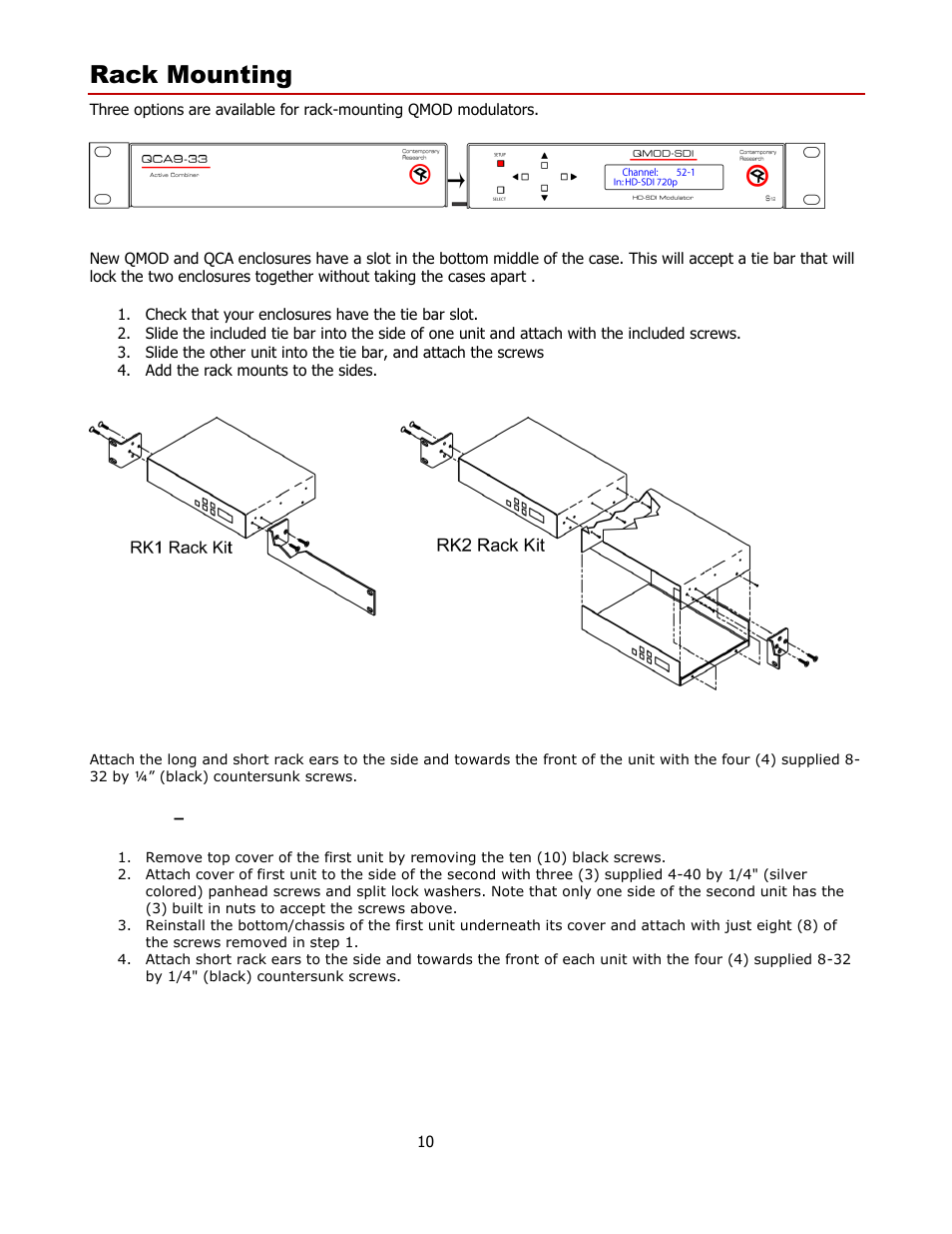 Rack mounting | Contemporary Research QMOD-SDI1.5 User Manual | Page 10 / 13