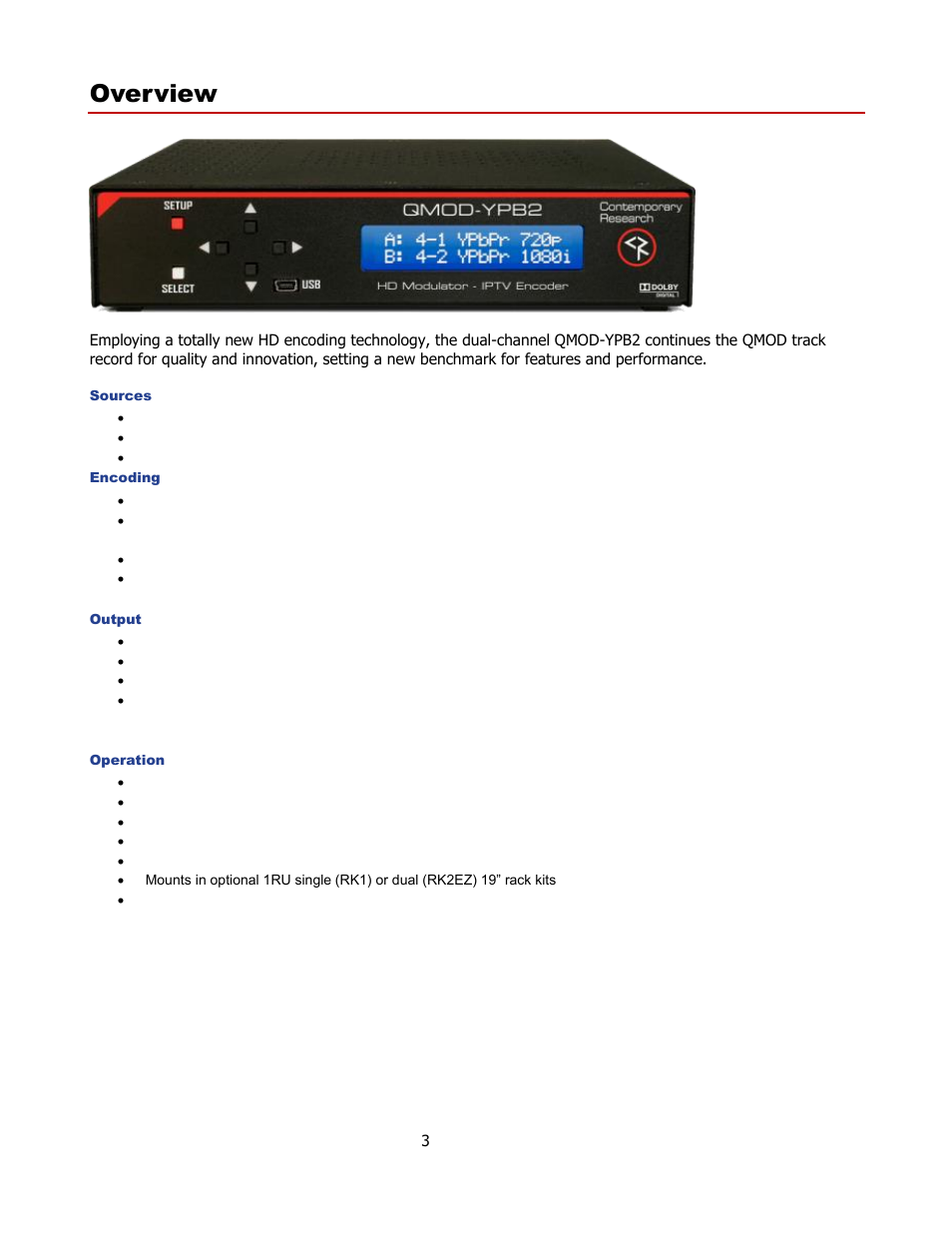 Overview | Contemporary Research QMOD-YPB2 User Manual | Page 3 / 13