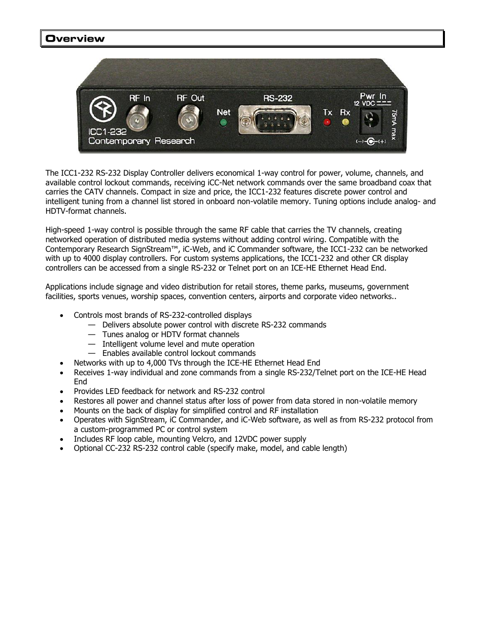 Overview | Contemporary Research ICC1-232 RS-232 User Manual | Page 3 / 18