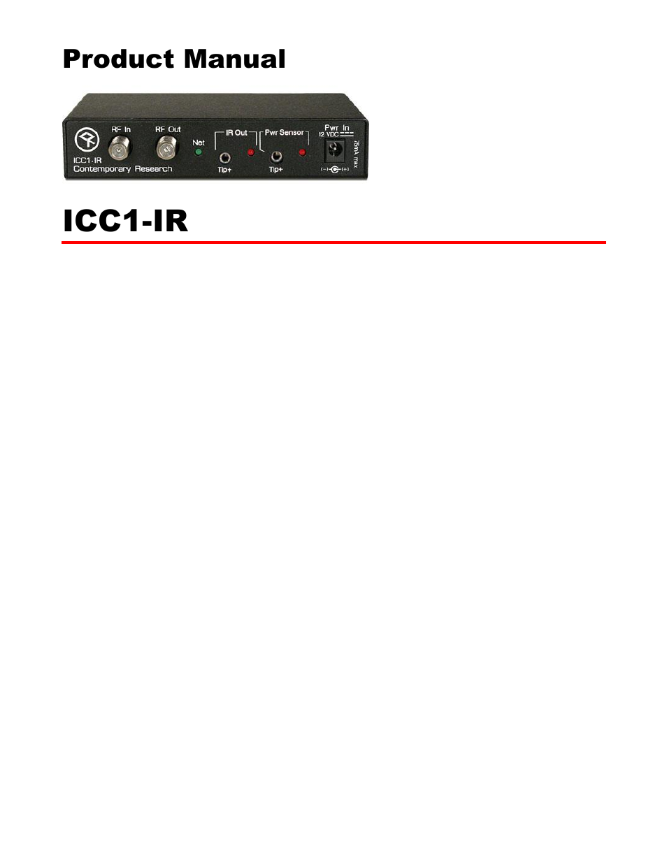 Contemporary Research ICC1-IR IR User Manual | 23 pages