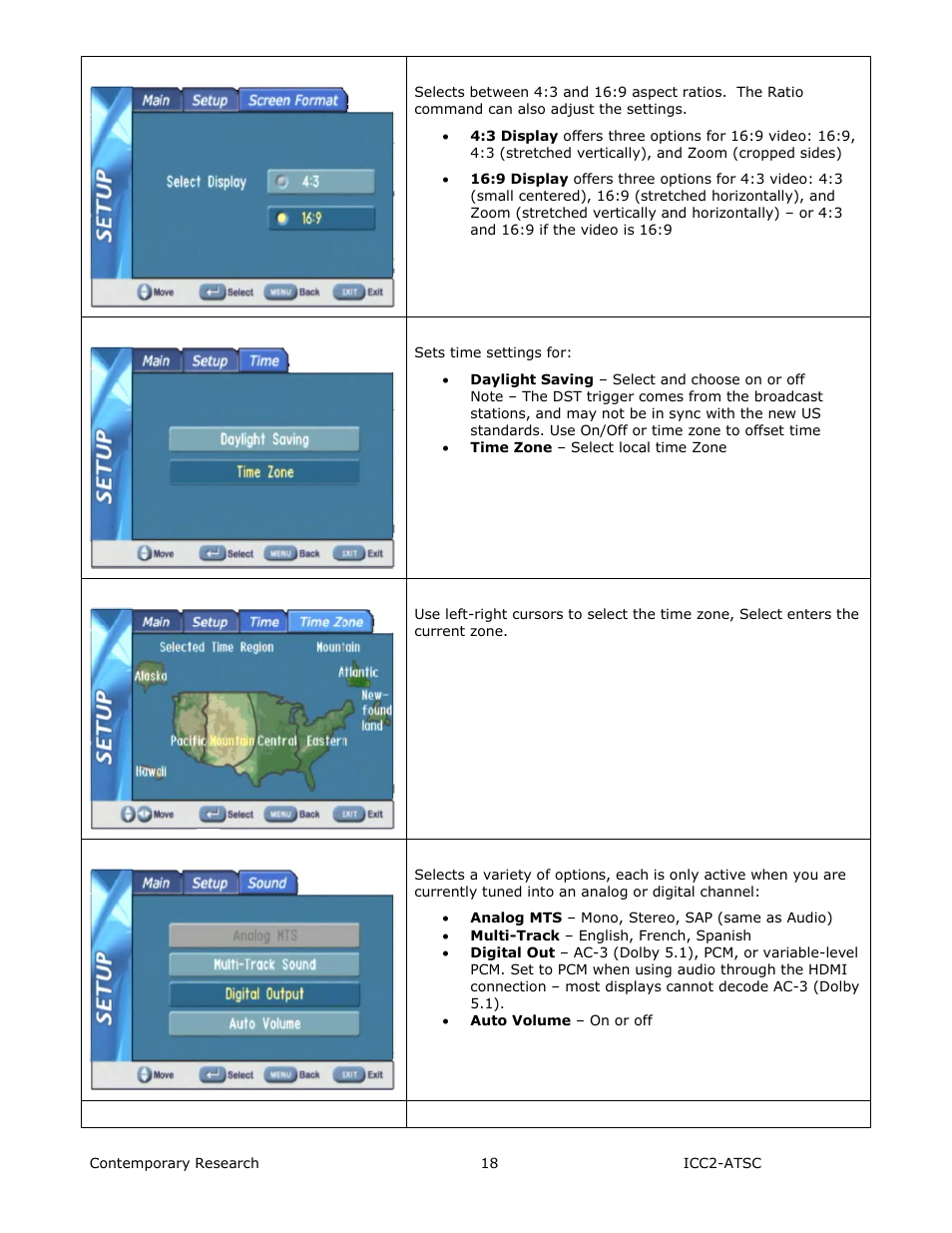 Pop-up menus | Contemporary Research ICC2-ATSC+ Manual User Manual | Page 18 / 30