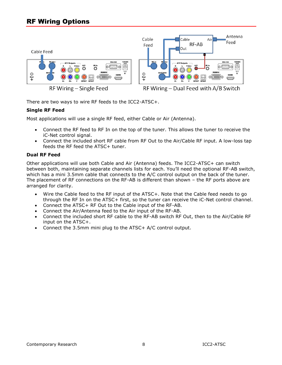 Rf wiring options | Contemporary Research ICC2-ATSC+ Manual User Manual | Page 8 / 30