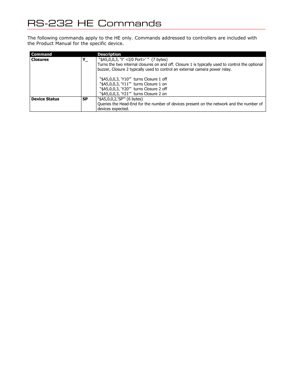 Rs-232 he commands | Contemporary Research ICE-HE User Manual | Page 13 / 27