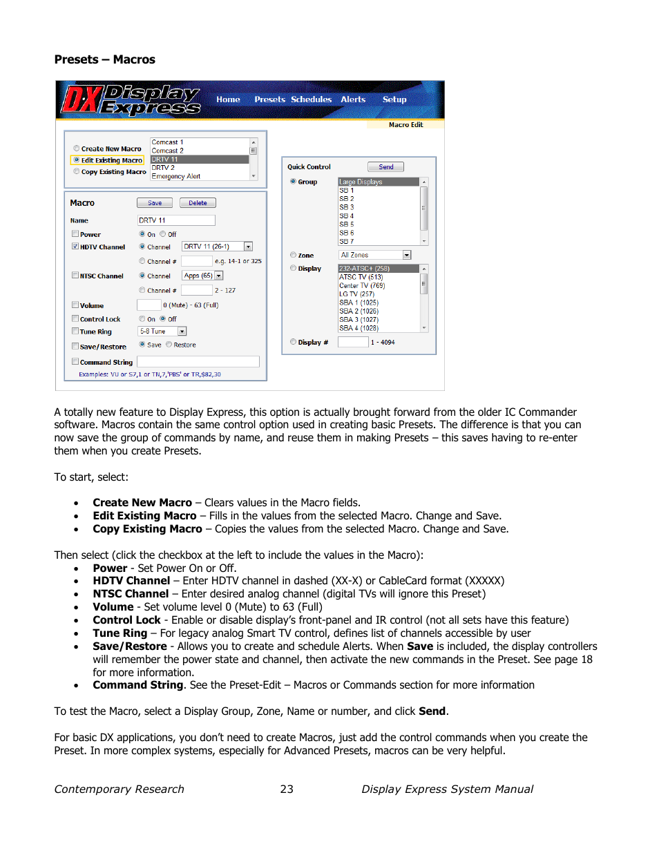 Presets – macros | Contemporary Research SW-DX Manual User Manual | Page 23 / 36