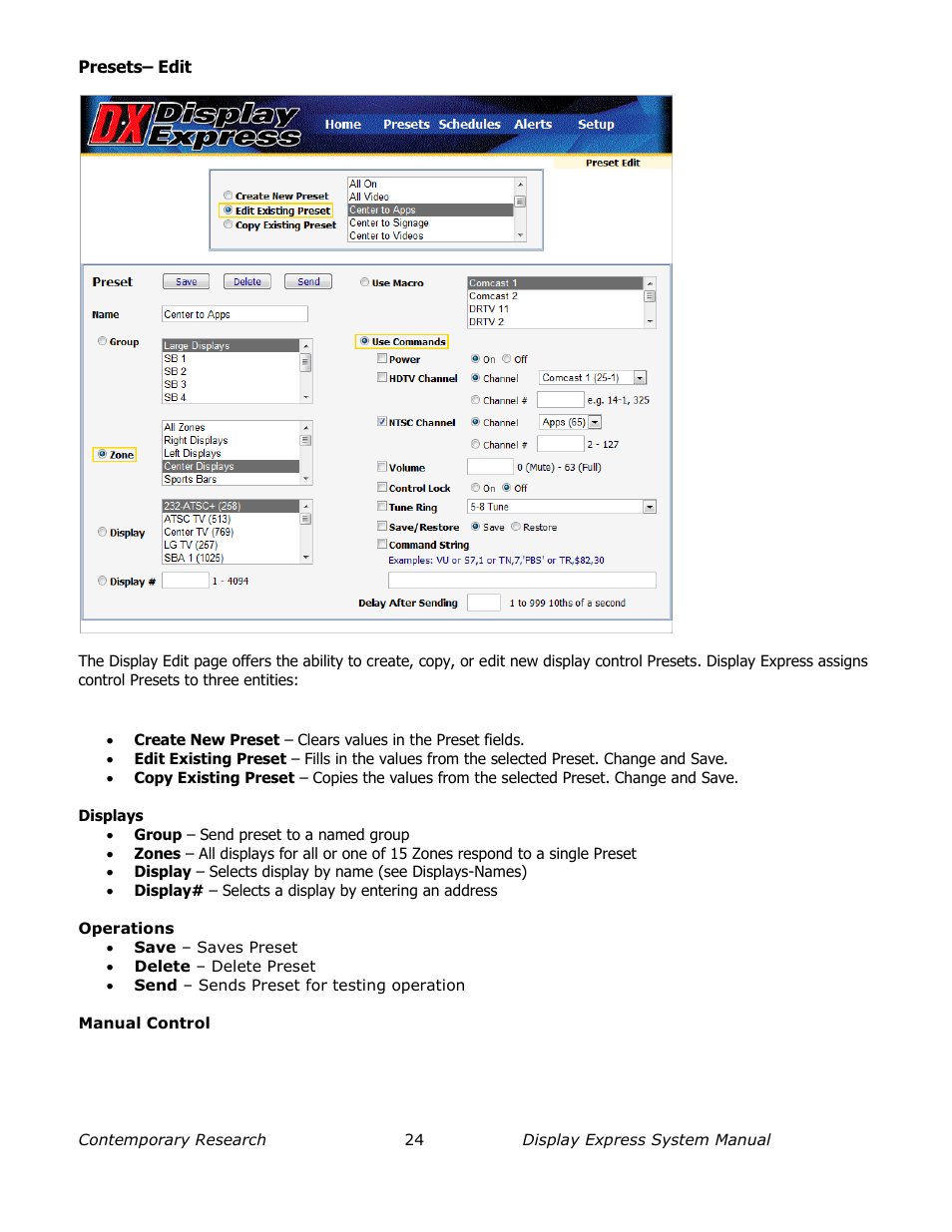 Presets– edit, Editing modes | Contemporary Research SW-DX Manual User Manual | Page 24 / 36