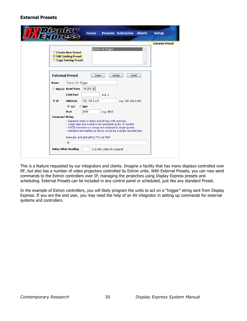 External presets | Contemporary Research SW-DX Manual User Manual | Page 30 / 36