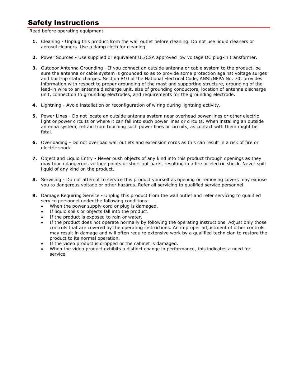 Safety instructions | Contemporary Research 232-Amp+W User Manual | Page 12 / 13