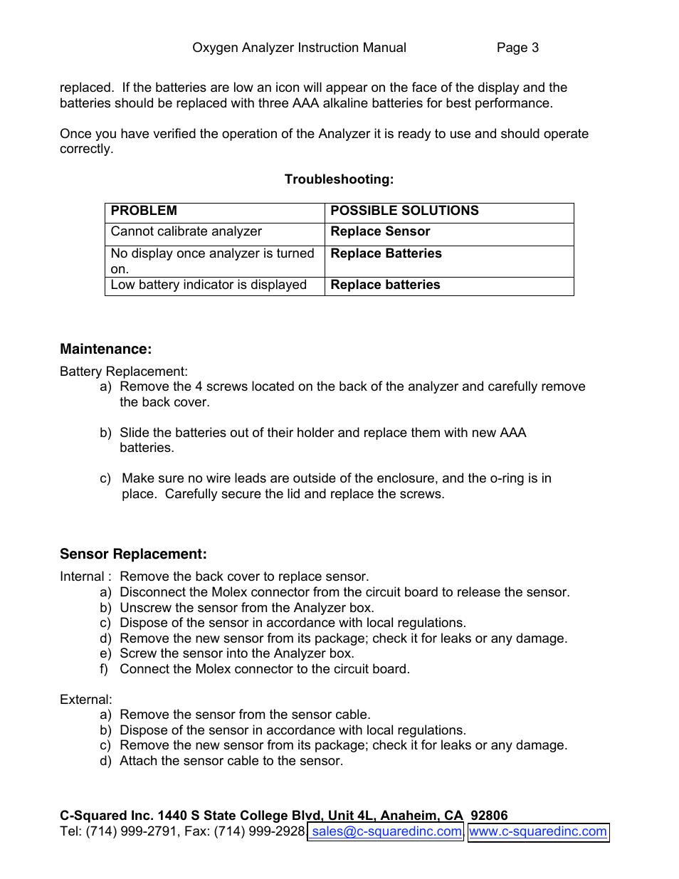 C-Squared Oxygen Analyzer Manual User Manual | Page 3 / 4