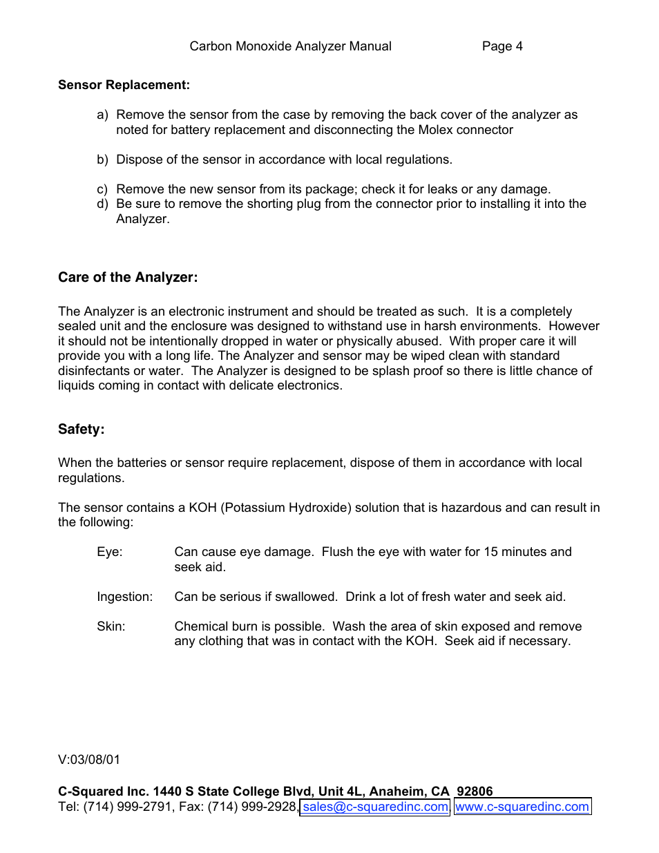 C-Squared CO Analyzer Manual User Manual | Page 4 / 4