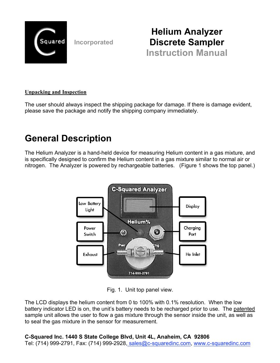 C-Squared He Analyzer Discrete Manual User Manual | 3 pages