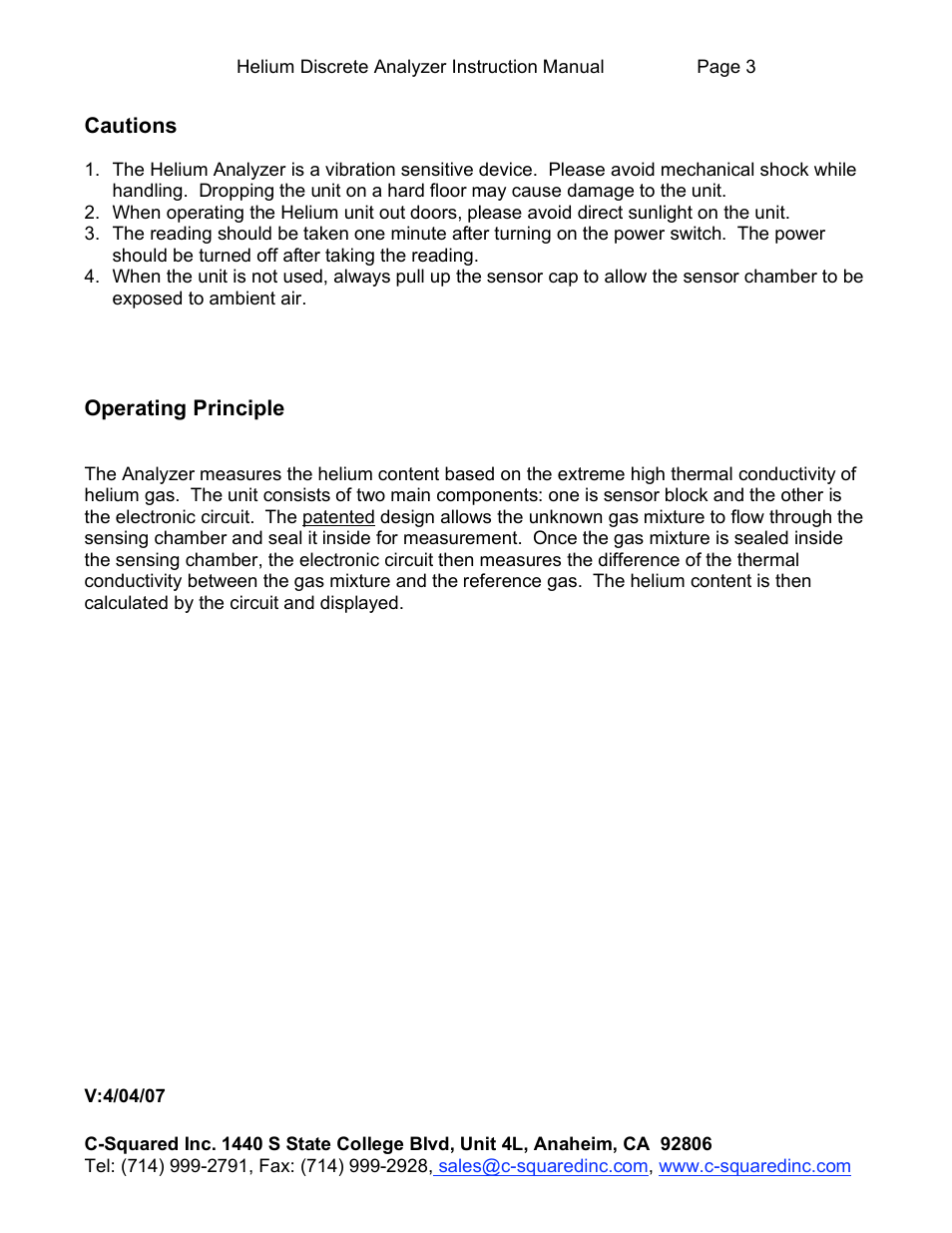 C-Squared He Analyzer Discrete Manual User Manual | Page 3 / 3