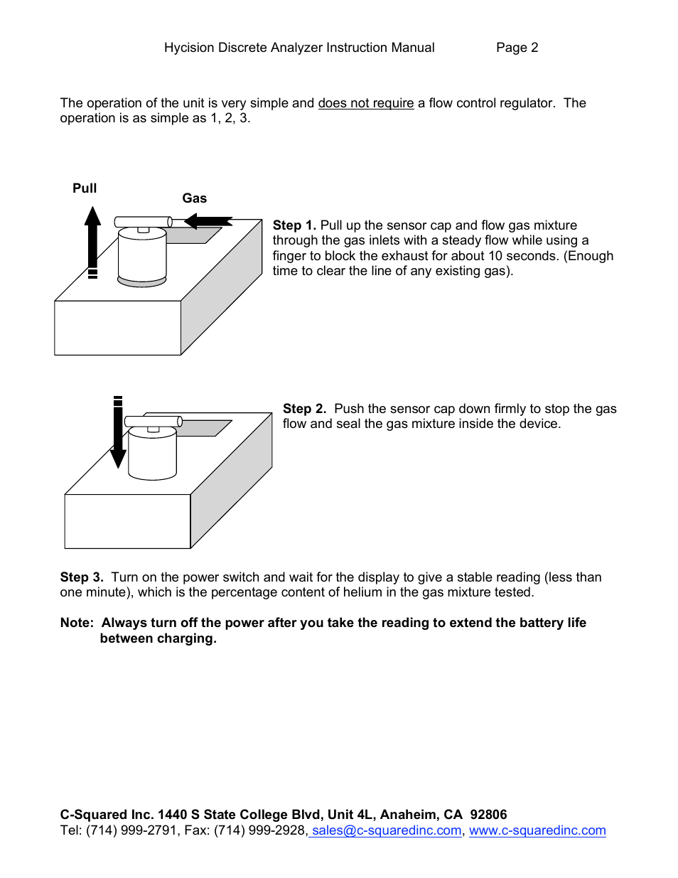 C-Squared Hydrogen Discrete Analyzer Manual User Manual | Page 2 / 3