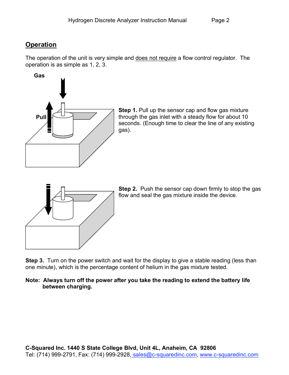C-Squared Hydrogen Analyzer Manual User Manual | Page 2 / 3
