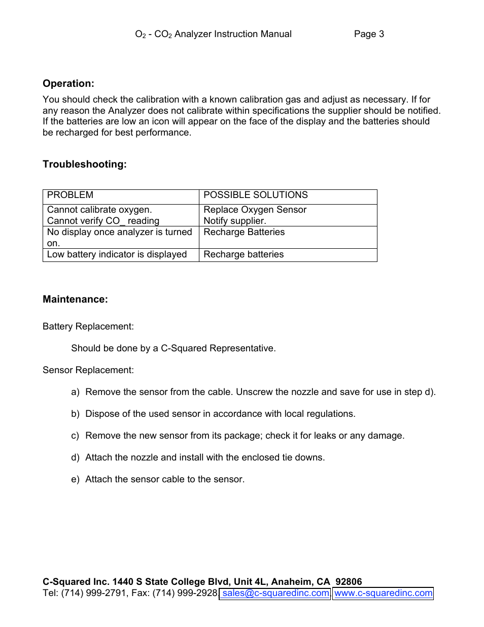 C-Squared Dual Oxygen_Carbon Dioxide Analyzer User Manual | Page 3 / 4