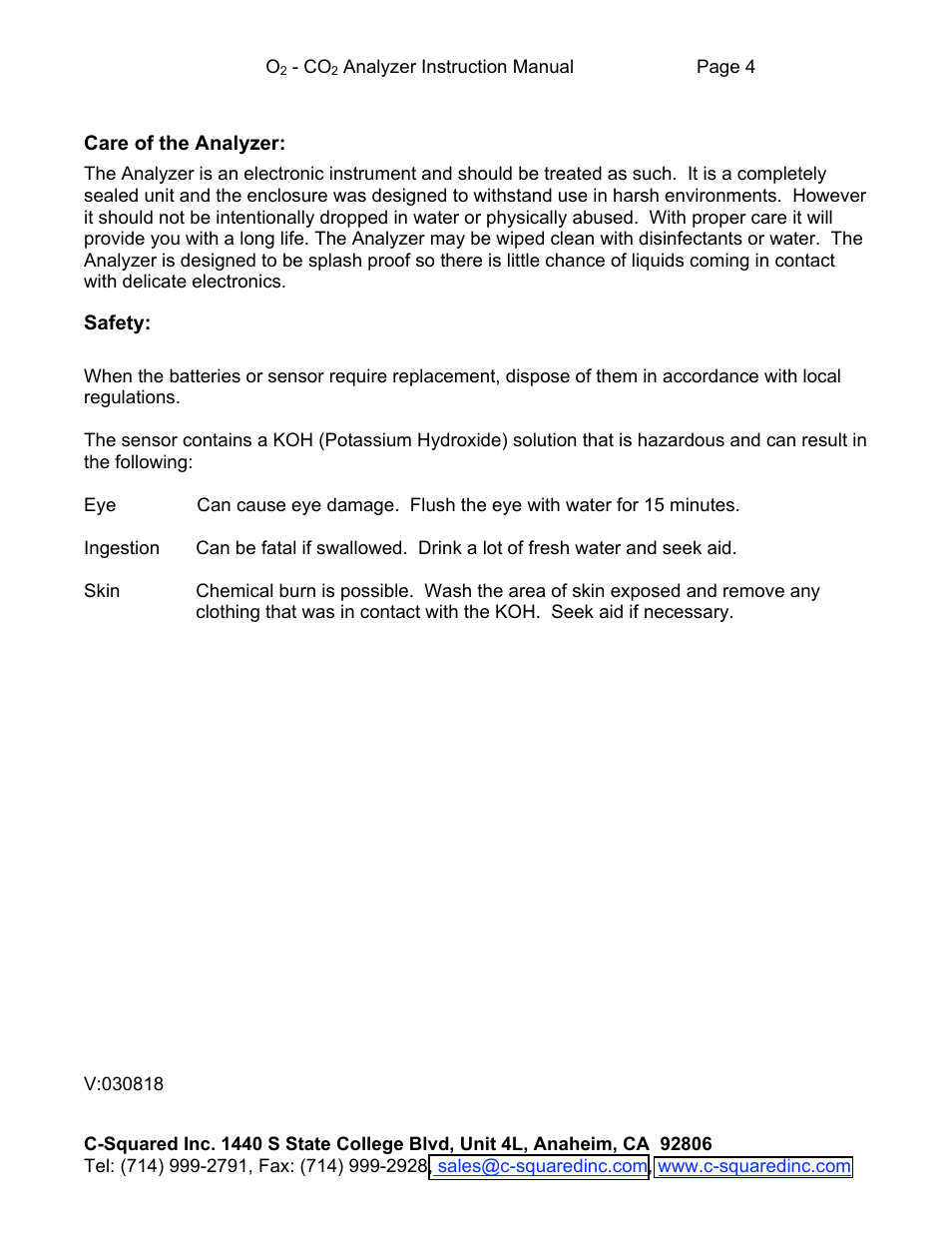C-Squared Dual Oxygen_Carbon Dioxide Analyzer User Manual | Page 4 / 4