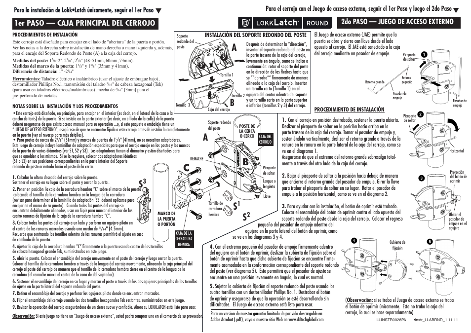 Ab b s, 1er paso — caja principal del cerrojo, 2do paso — juego de acceso externo | D&D Technologies LokkLatch Round User Manual | Page 2 / 2