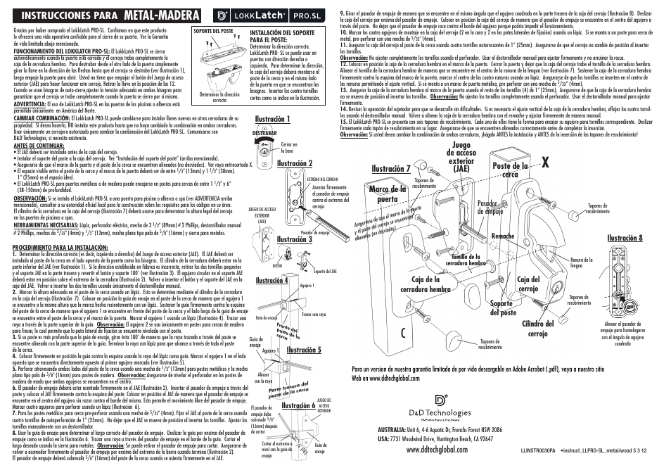 Metal-madera, Instrucciones para, Poste de la cerca | Marco de la puerta, Ilustración 7, Juego de acceso exterior (jae) | D&D Technologies LokkLatch PRO.SL User Manual | Page 2 / 2