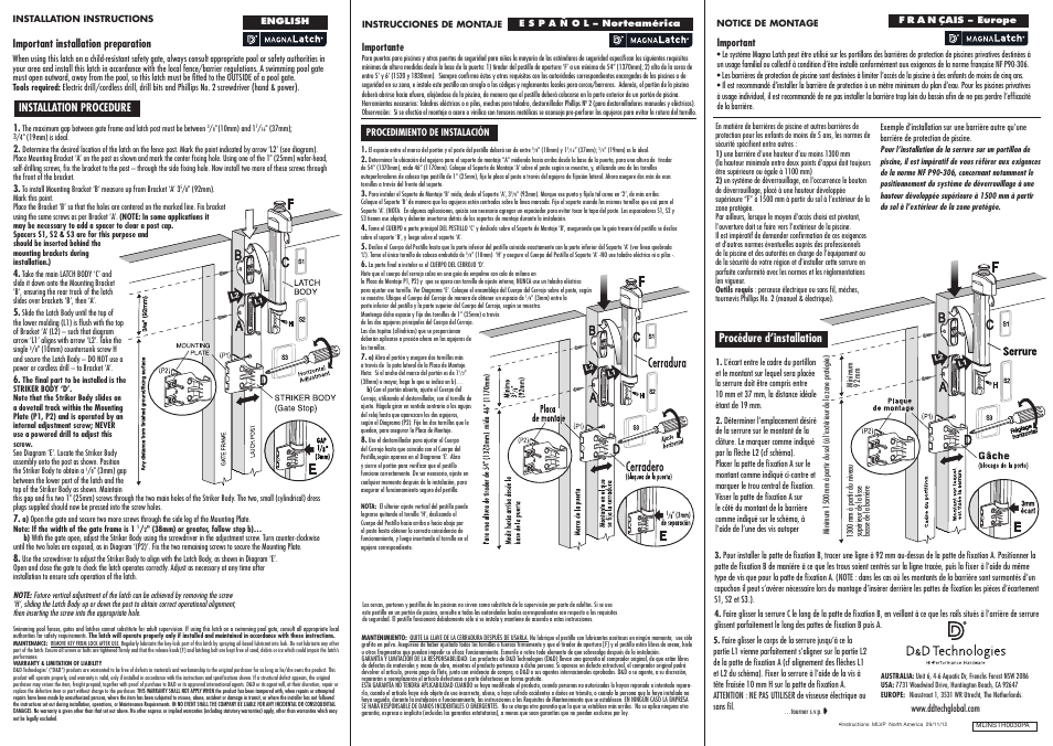 D&D Technologies MagnaLatch Vertical Pull User Manual | 2 pages