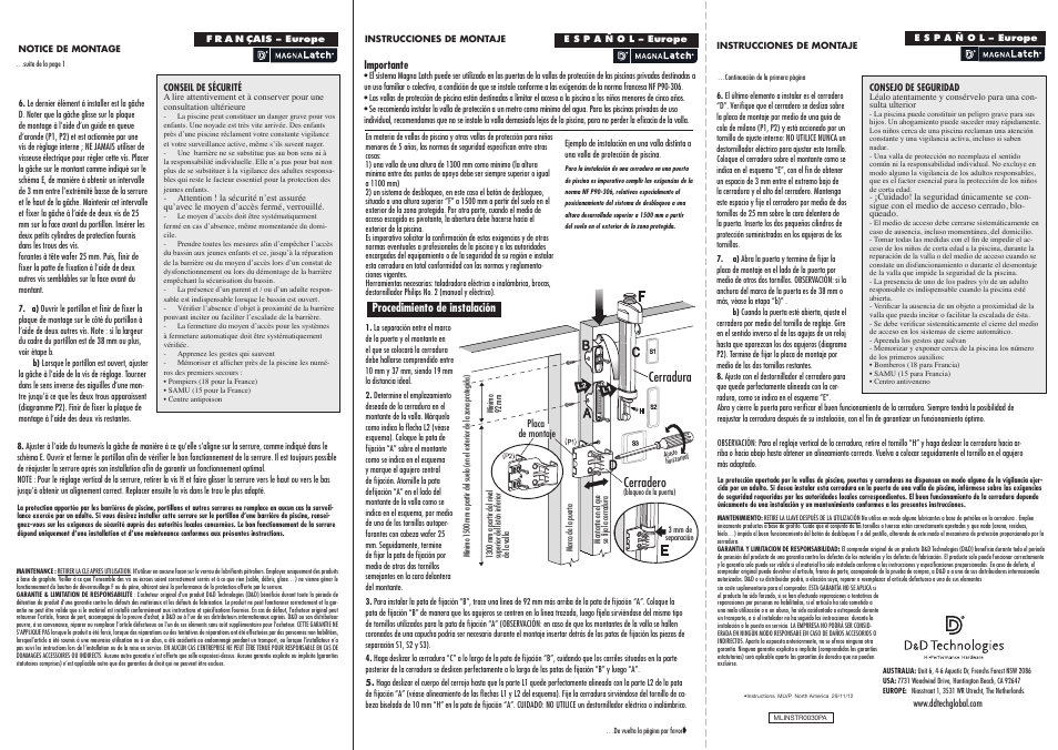 Cerradura cerradero | D&D Technologies MagnaLatch Vertical Pull User Manual | Page 2 / 2