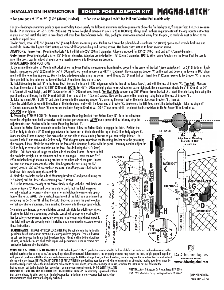 D&D Technologies MagnaLatch Round Post Adapter User Manual | 2 pages