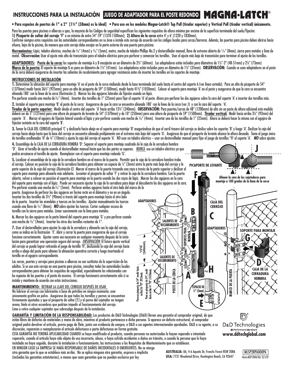 Fh a | D&D Technologies MagnaLatch Round Post Adapter User Manual | Page 2 / 2