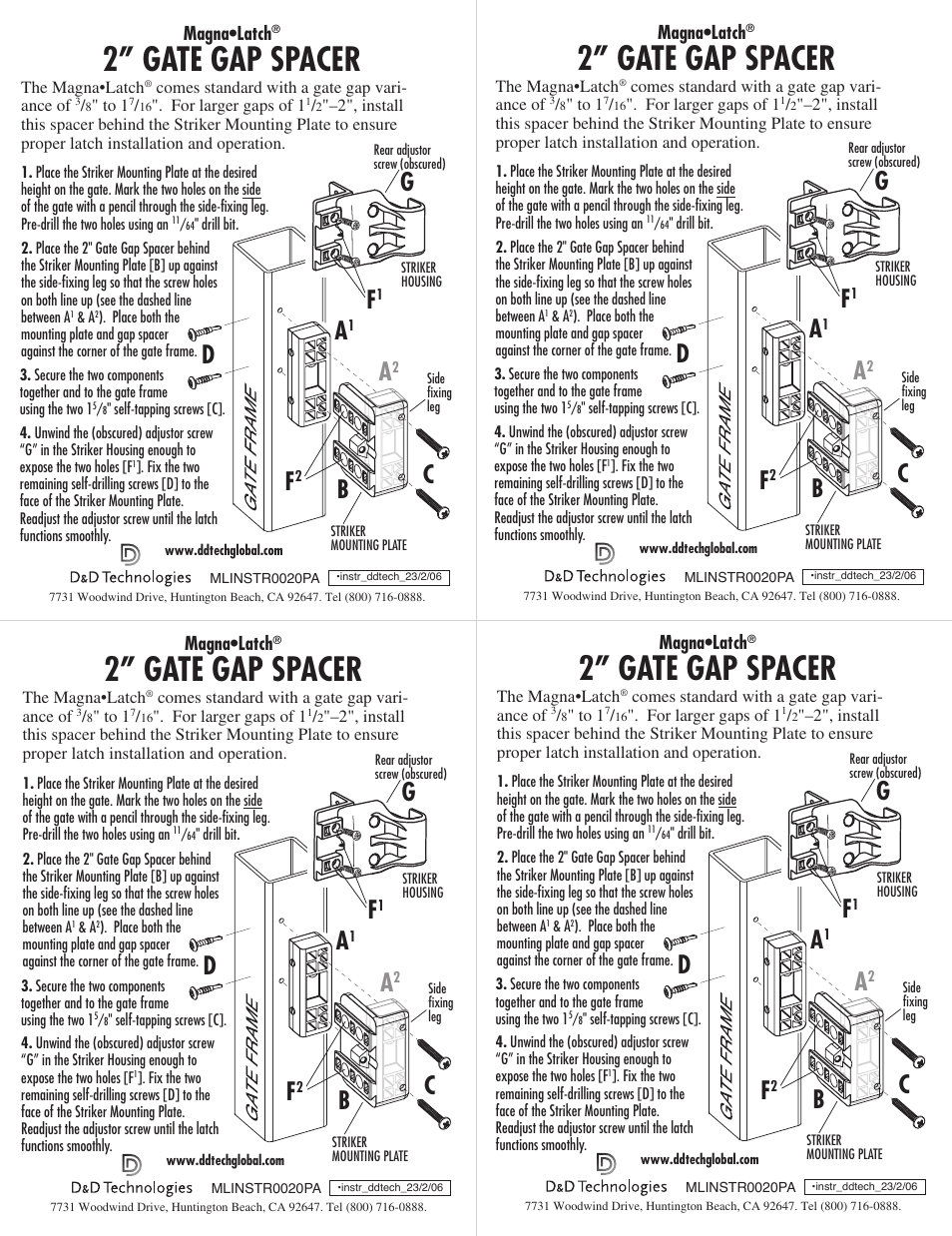 D&D Technologies MagnaLatch Spacer User Manual | 2 pages