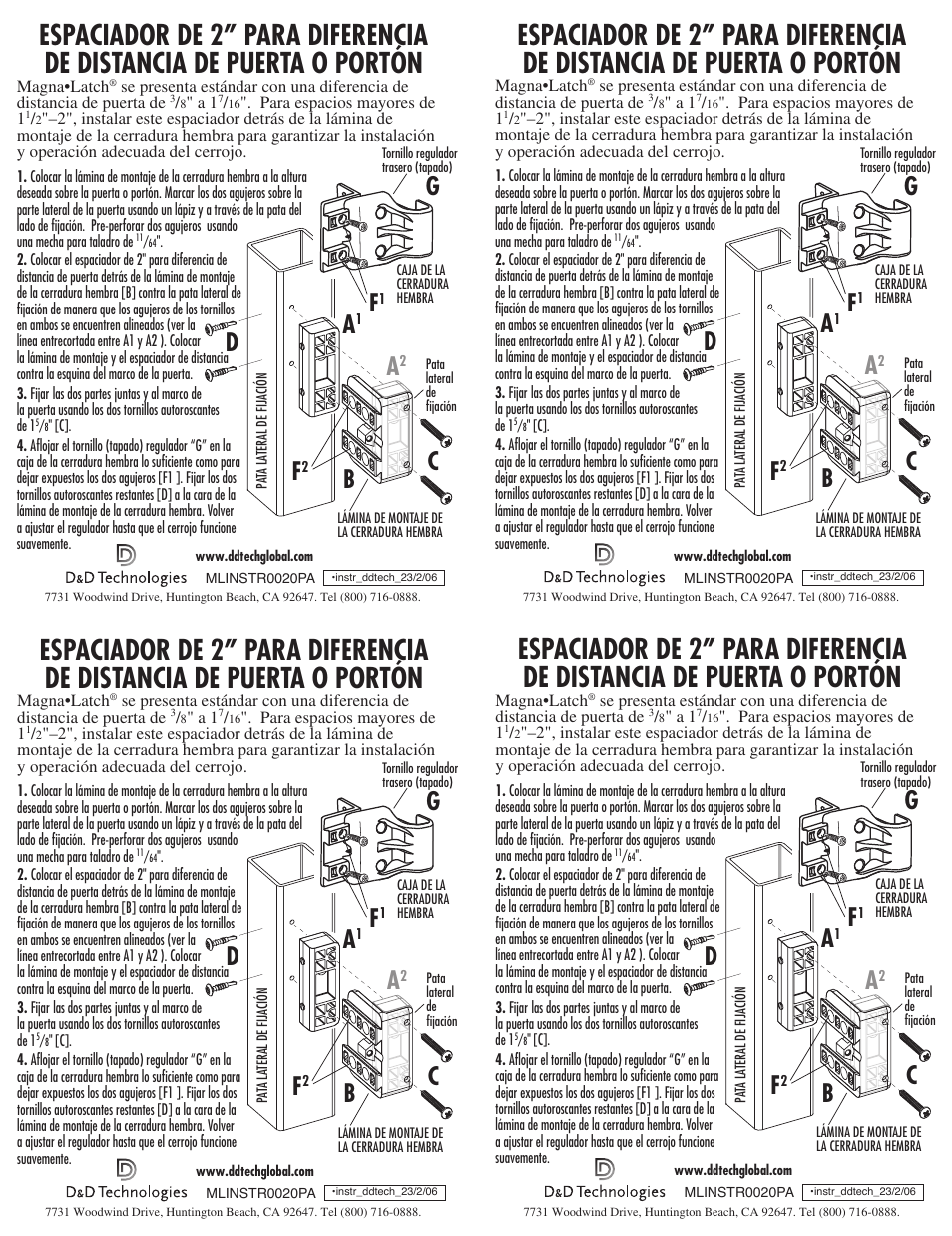 Bd c | D&D Technologies MagnaLatch Spacer User Manual | Page 2 / 2