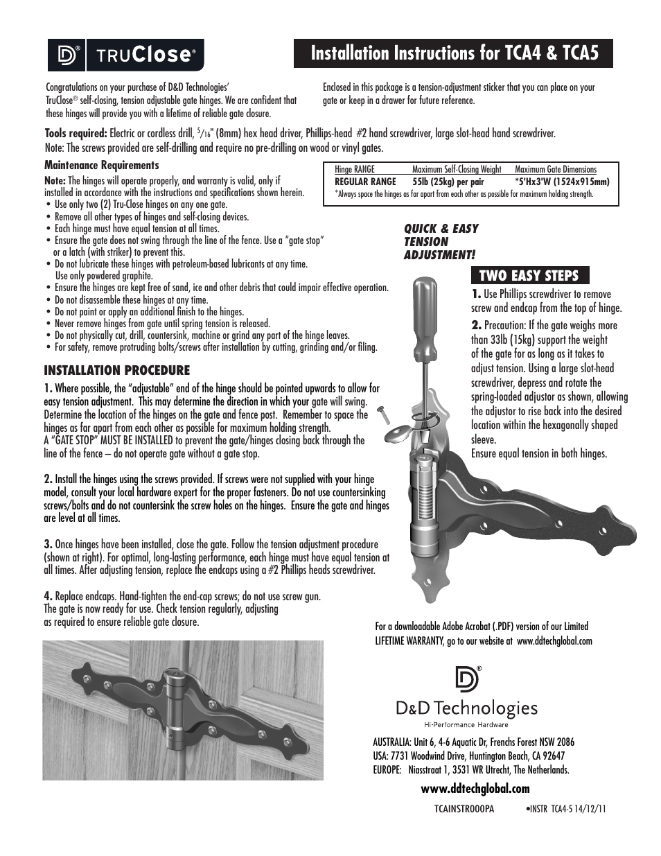 D&D Technologies TruClose Deco Mold User Manual | 1 page