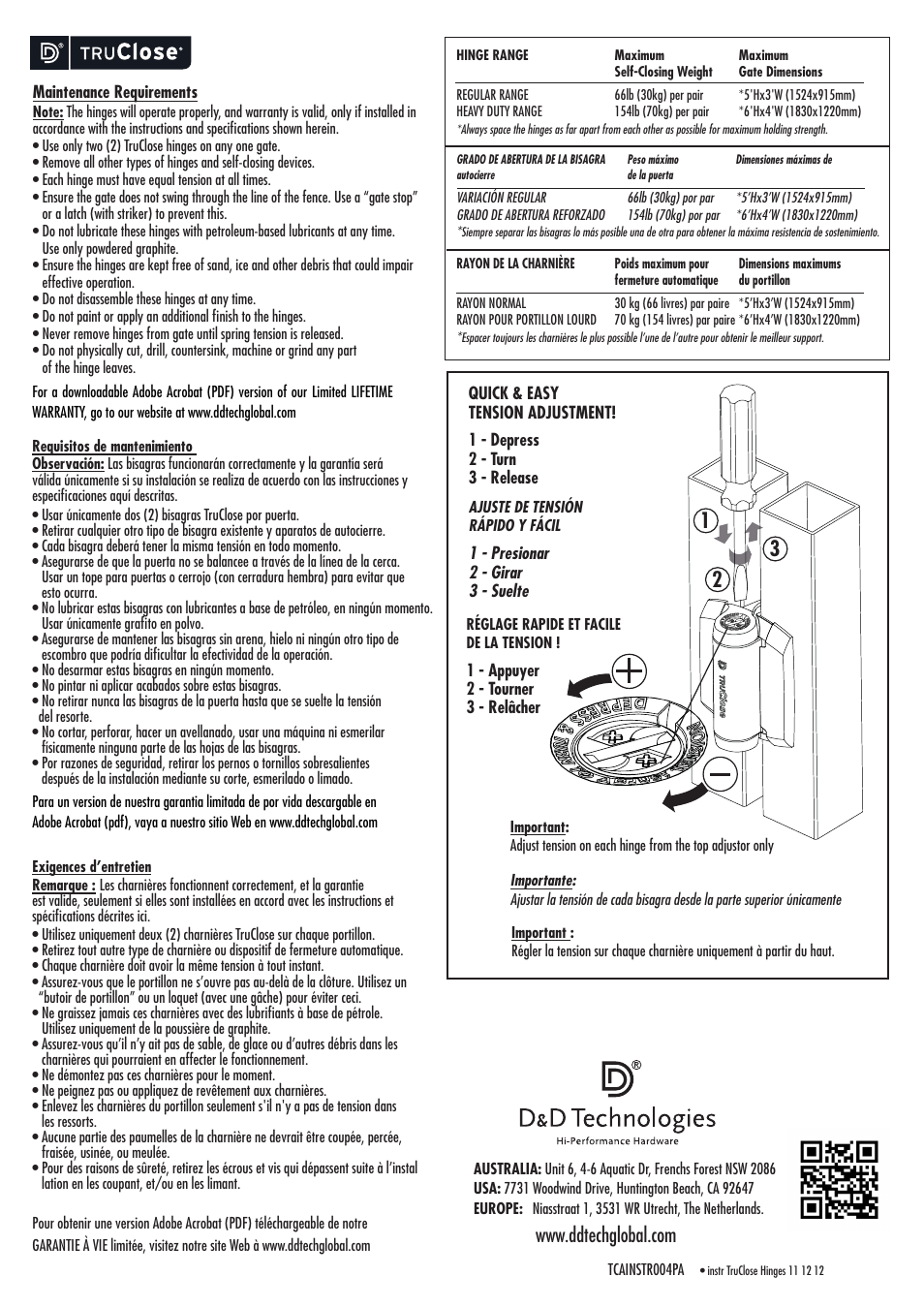 D&D Technologies TruClose Heavy Duty Standard User Manual | Page 2 / 2