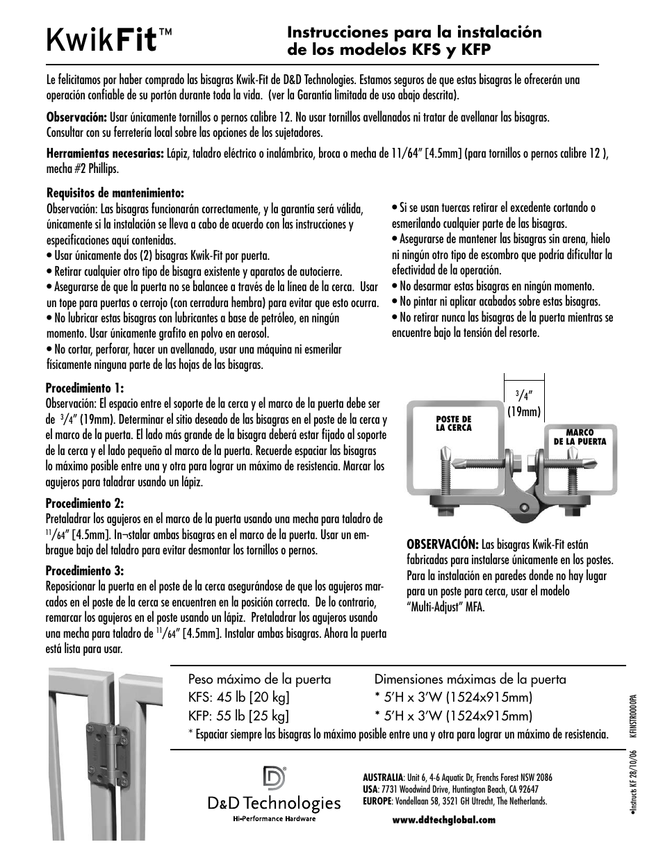Kwik fit | D&D Technologies KwikFit Plain Pivoting KFS & KFP User Manual | Page 2 / 2