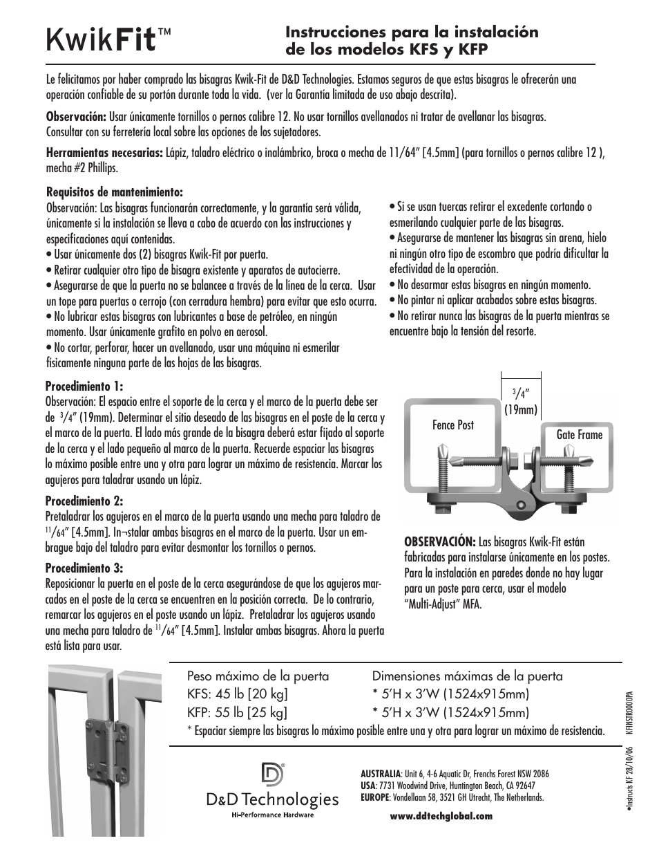 Kwik fit | D&D Technologies KwikFit Fixed Tension KFS & KFP User Manual | Page 2 / 2