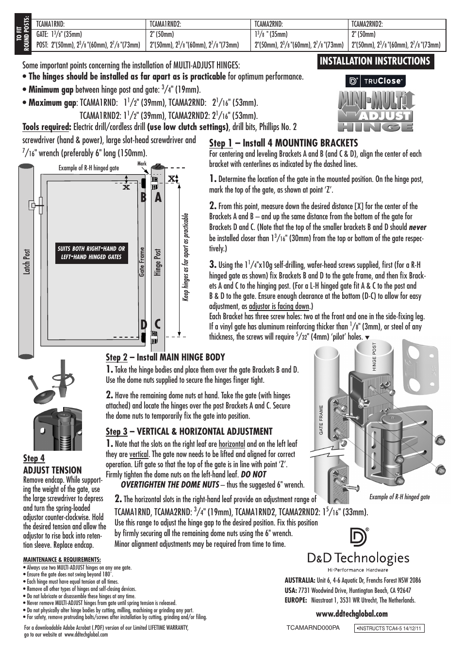 D&D Technologies TruClose Regular Round Post User Manual | 1 page